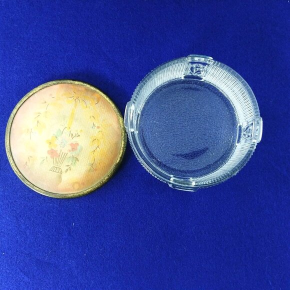 Trinket Powder Vanity Box Collectible Vintage Footed Art Deco Ribbed Glass Tulip - Picture 4 of 4